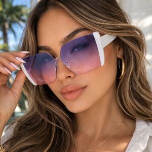 Spexx White Oversized 100%UV Protection Rimless Gradient Sunglasses Blue PinkNWT